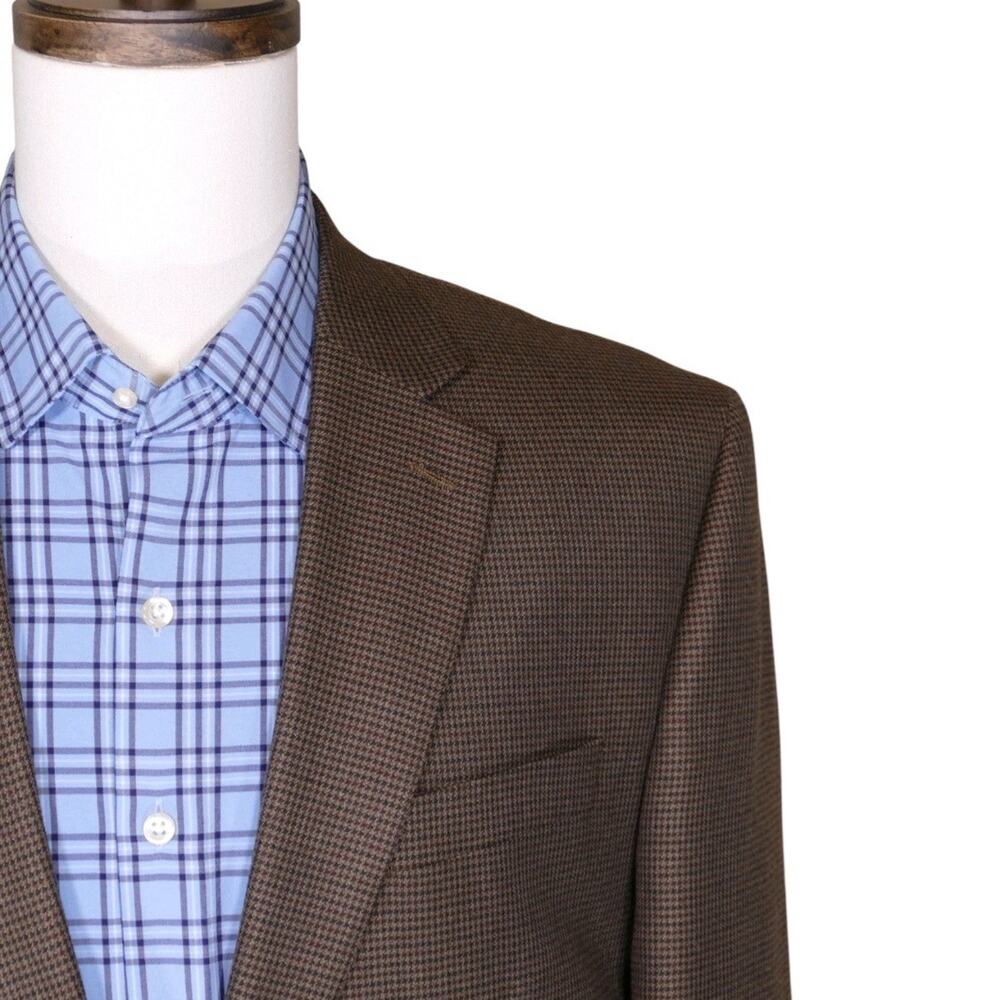 Chaps Sport Coat Blazer Mens 44L Brown Houndstooth Two Button